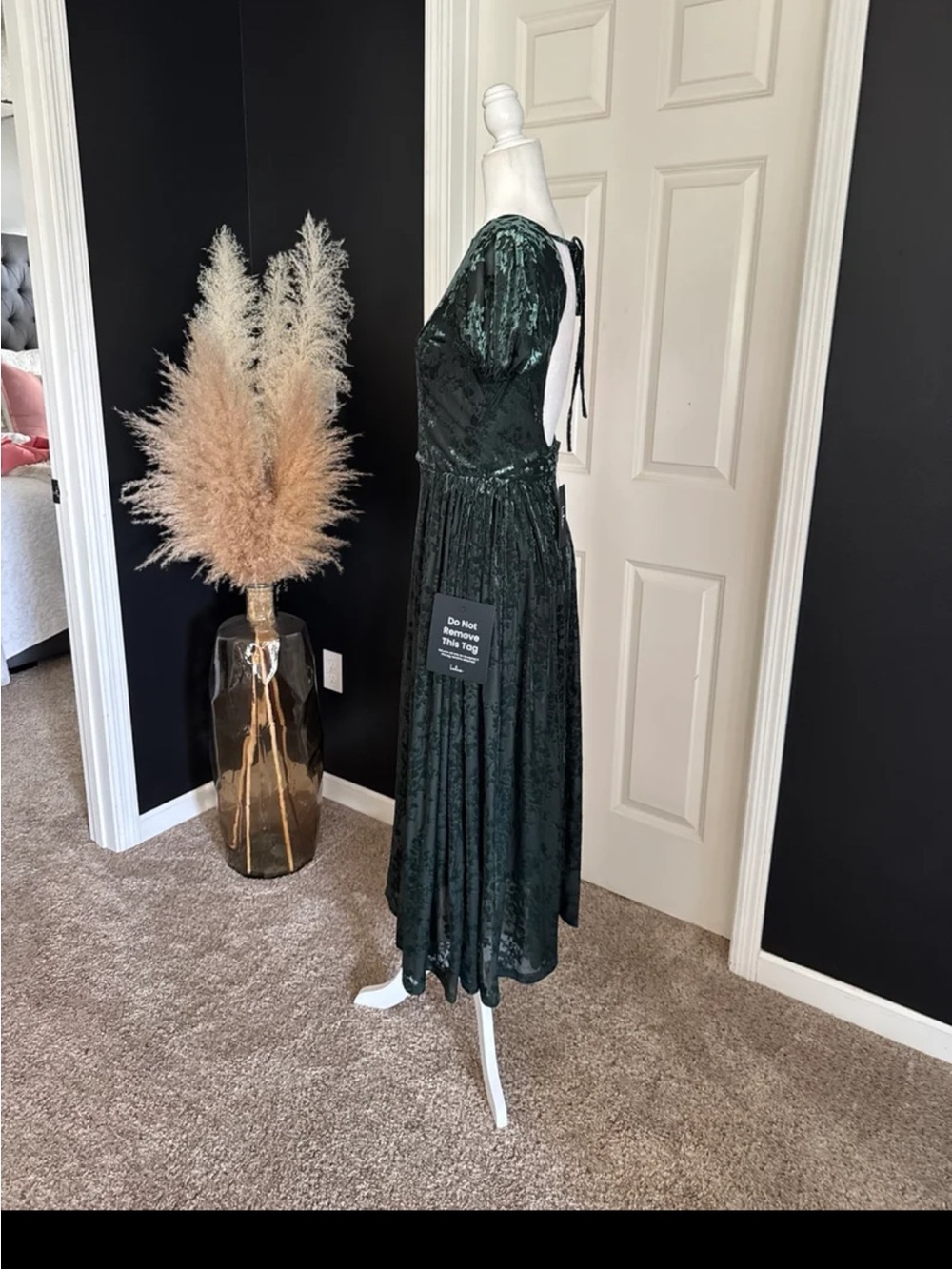NWT Lulus Arlie Emerald Velvet Burnout Puff Sleeve Midi Dress size Large - Picture 8 of 12